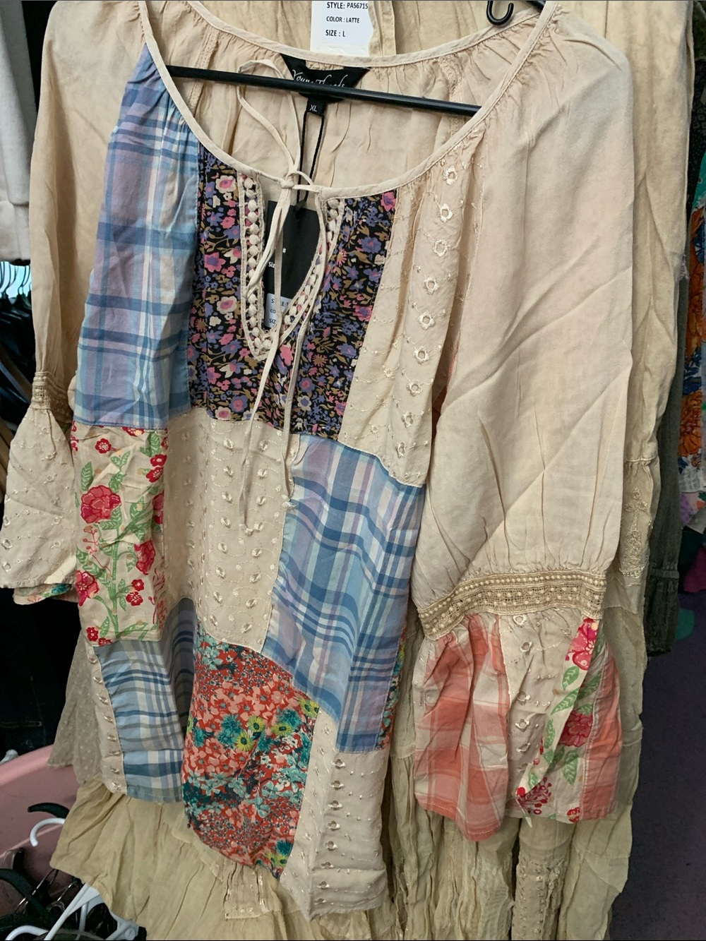 Boho Patchwork Peasant outfit in Cream and Floral -
